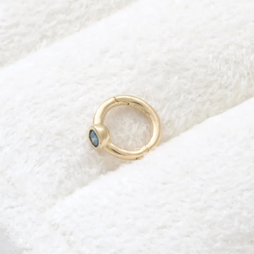 14K 18K Solid Gold Blue Diamond Tragus Cartilage Snug Rook Helix Piercing Earring Clicker Huggie Hoop Ring