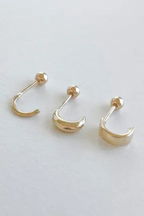 14k Real Solid Gold Hoop Hook Style Cartilage Helix Tragus Snug Inner Conch Barbell Earring Piercing