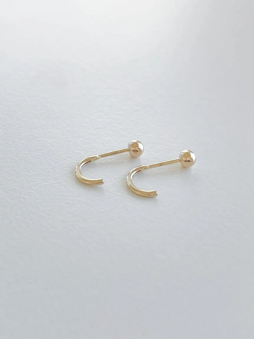 14k Real Solid Gold Hoop Hook Style Cartilage Helix Tragus Snug Inner Conch Barbell Earring Piercing