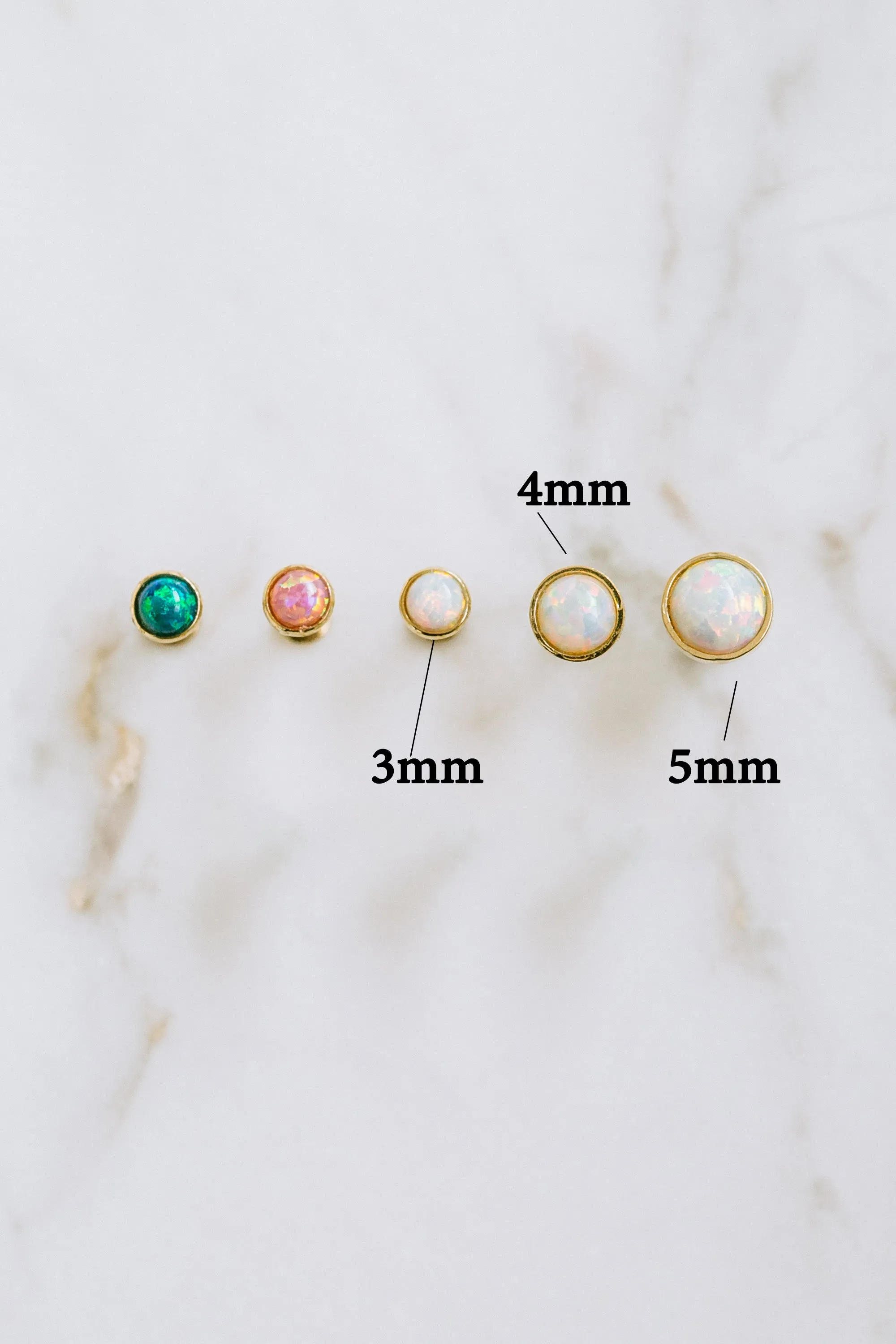 14K Solid Gold White Blue Pink Opal 3MM Snug Rook Eyebrow Navel Daith Banana Curved Ear Earring Barbell Piercing for Women Men 16g 18g Jewelry