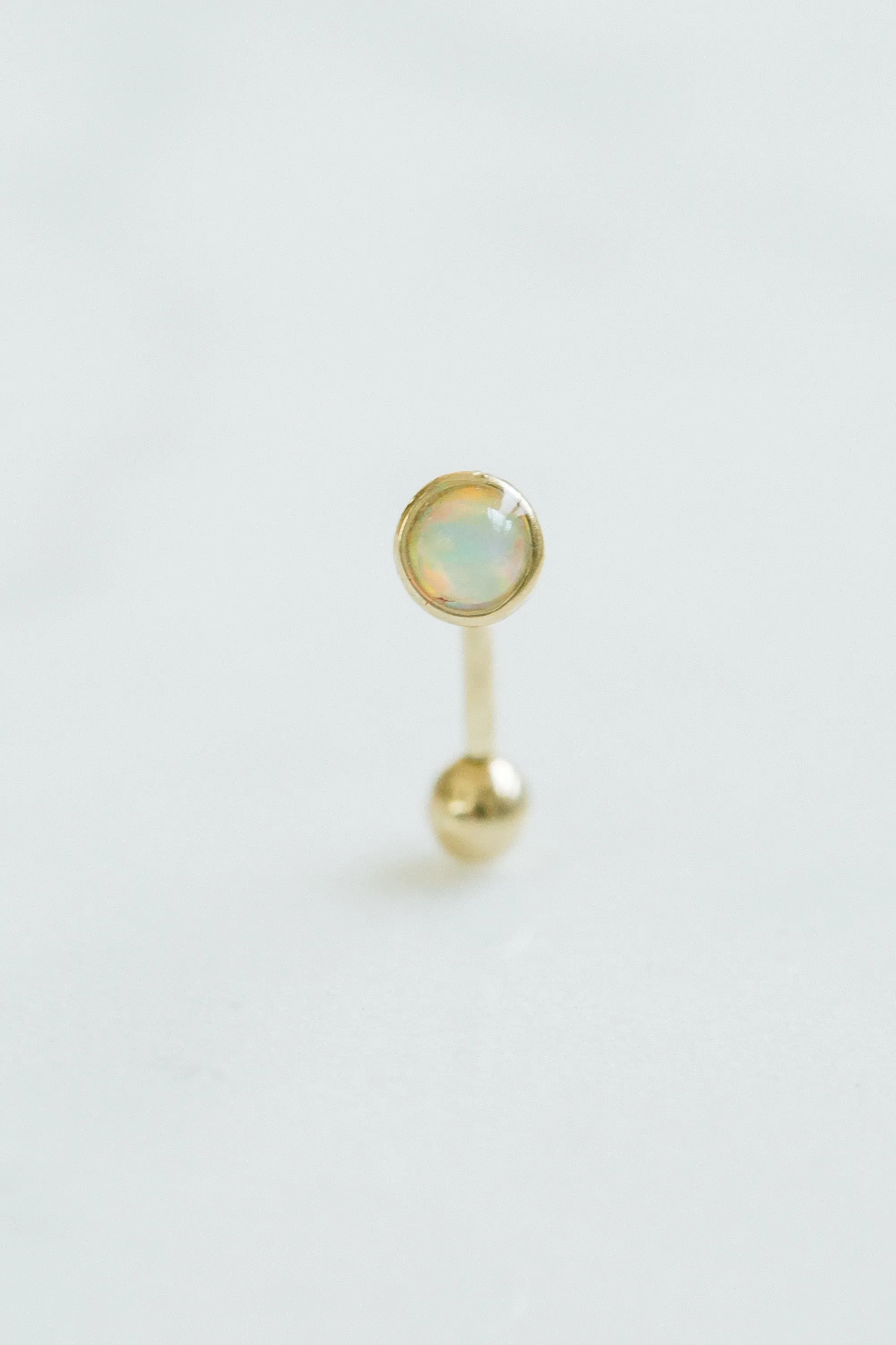 14K Solid Gold White Blue Pink Opal 3MM Snug Rook Eyebrow Navel Daith Banana Curved Ear Earring Barbell Piercing for Women Men 16g 18g Jewelry