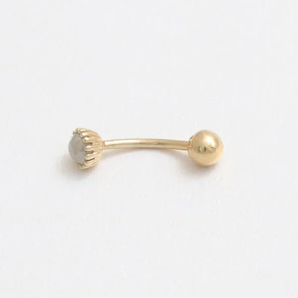 18K 14K Solid Gold Natural Gray Diamond Snug Rook Eyebrow Navel Daith Banana Curved Earring Barbell Piercing