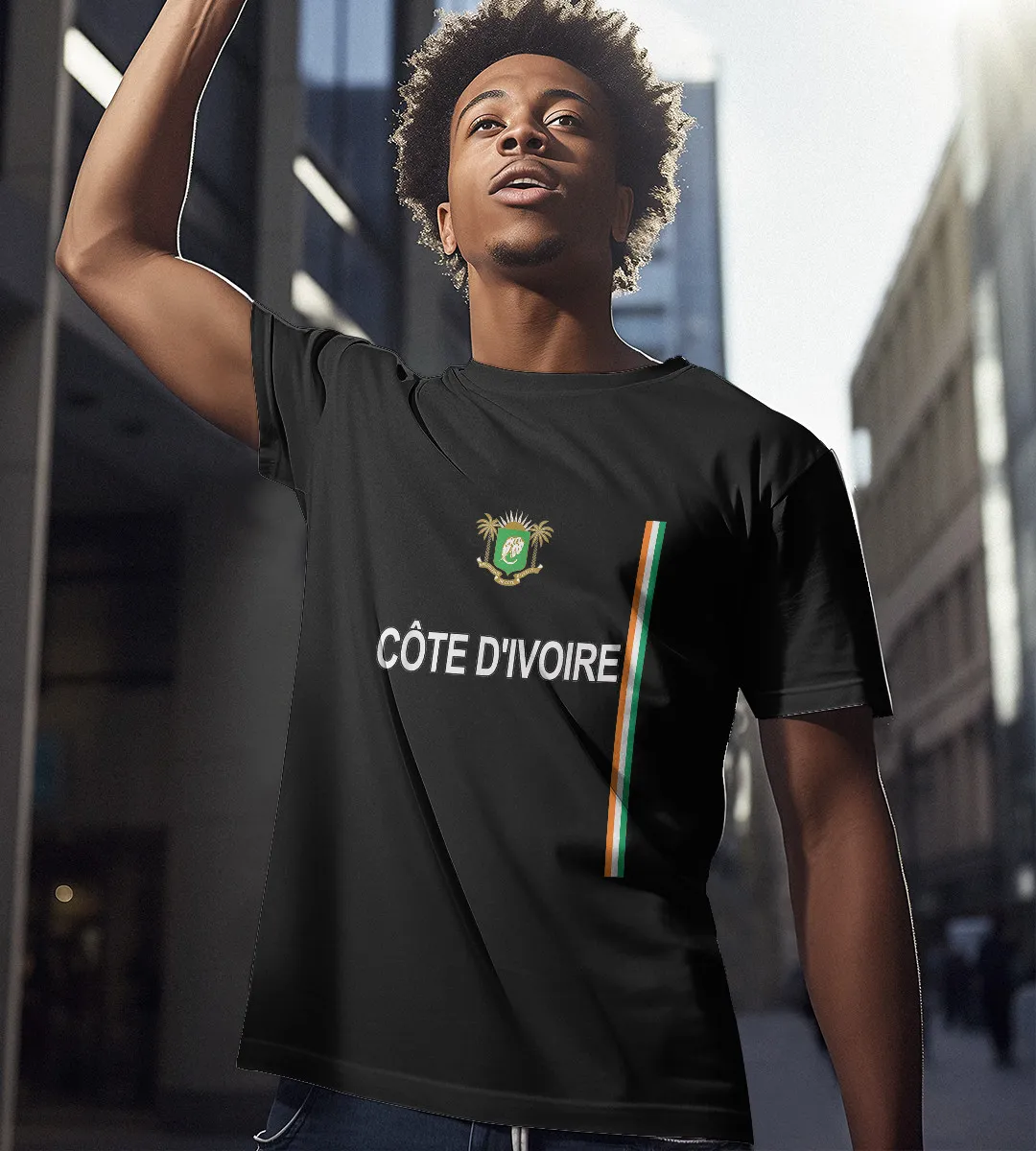 1sttheworld T-Shirt - Cote D'Ivoire Sporty Ivory Coast T-Shirt Black A35