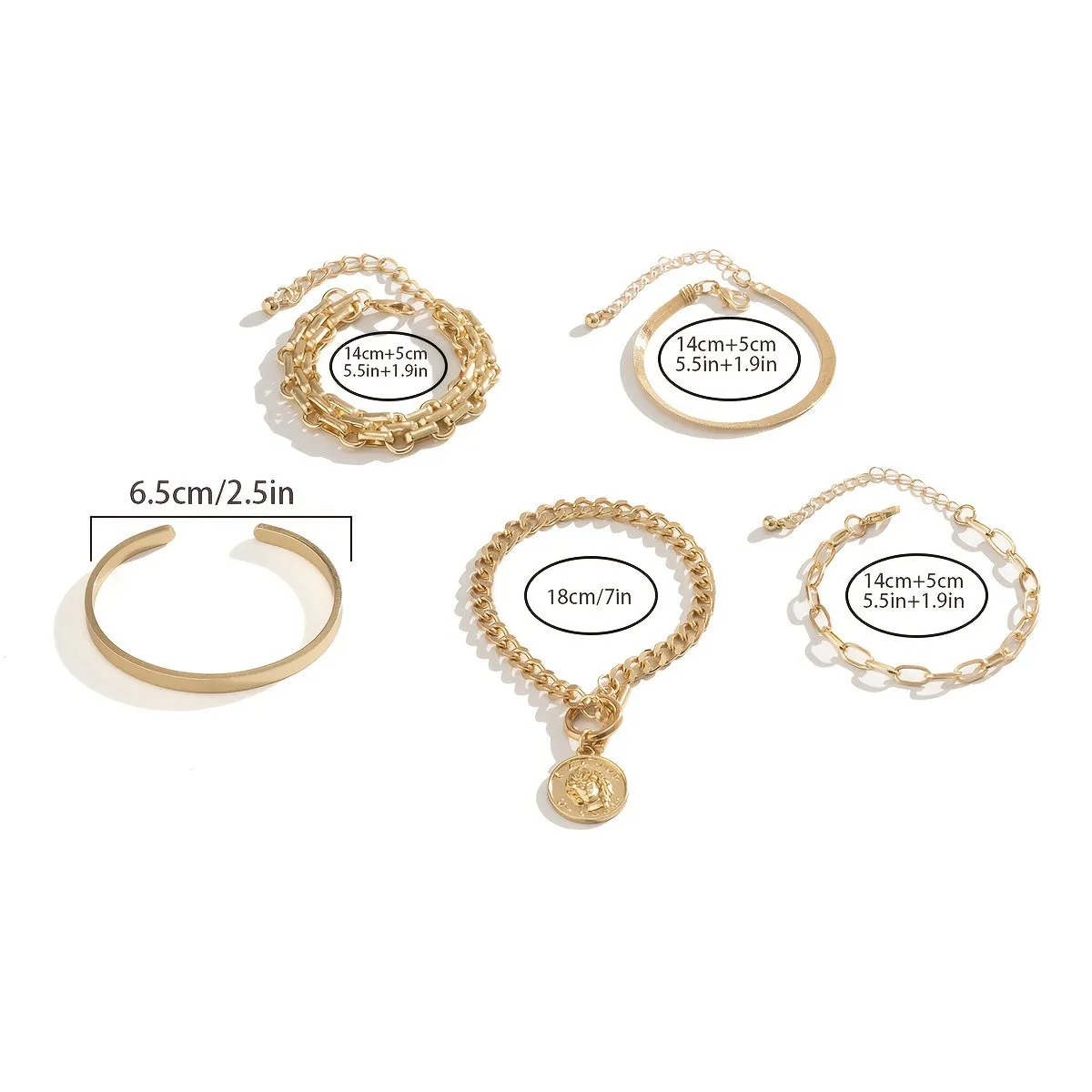 5-Piece Vintage Charm Bracelet Set - A Stylish Accessory for Women