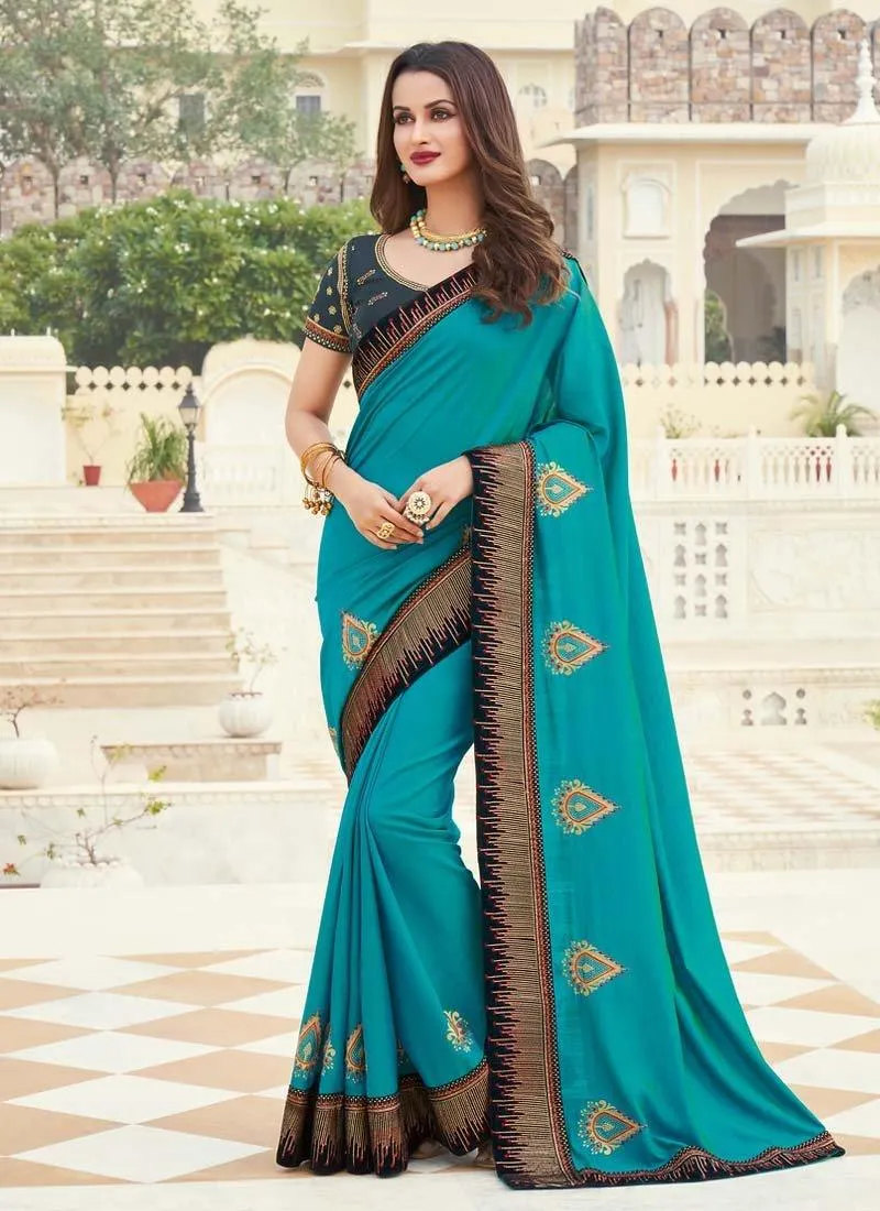 Adorable Light Sea Green Color Silk Base Silk Weave Partywear Saree