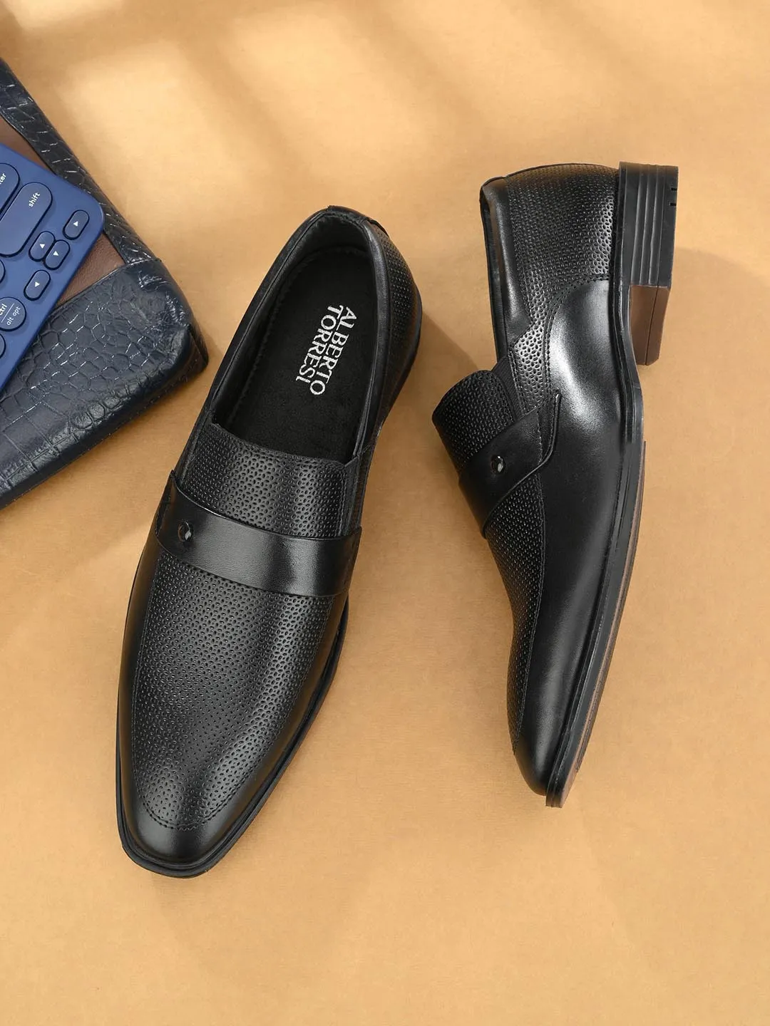 Alberto Torresi Genuine Leather Black Slipon Formal Shoes For Men