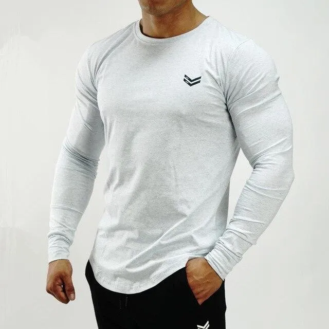 Autumn Men's Cotton Skinny Long sleeve Sporty T-shirt for Gyms Workout