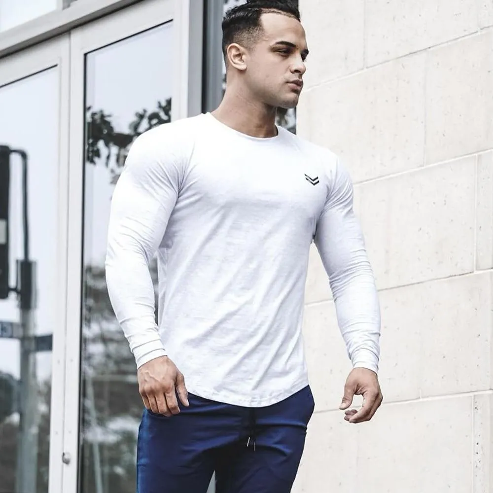 Autumn Men's Cotton Skinny Long sleeve Sporty T-shirt for Gyms Workout