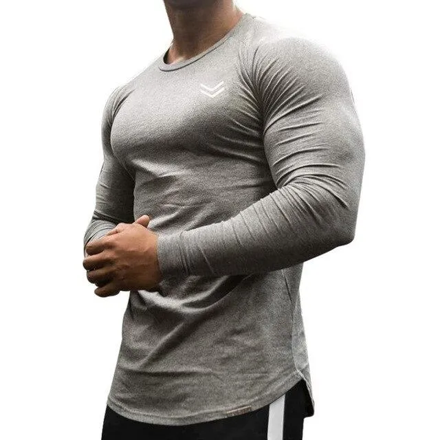 Autumn Men's Cotton Skinny Long sleeve Sporty T-shirt for Gyms Workout