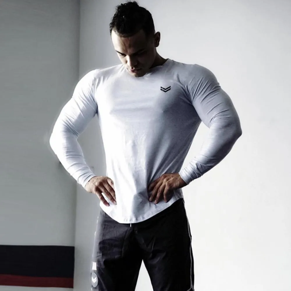 Autumn Men's Cotton Skinny Long sleeve Sporty T-shirt for Gyms Workout