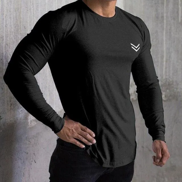 Autumn Men's Cotton Skinny Long sleeve Sporty T-shirt for Gyms Workout