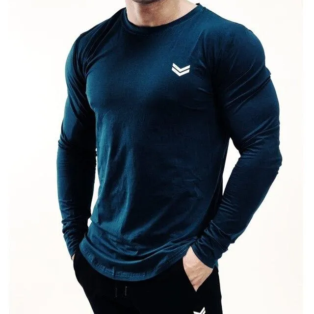 Autumn Men's Cotton Skinny Long sleeve Sporty T-shirt for Gyms Workout