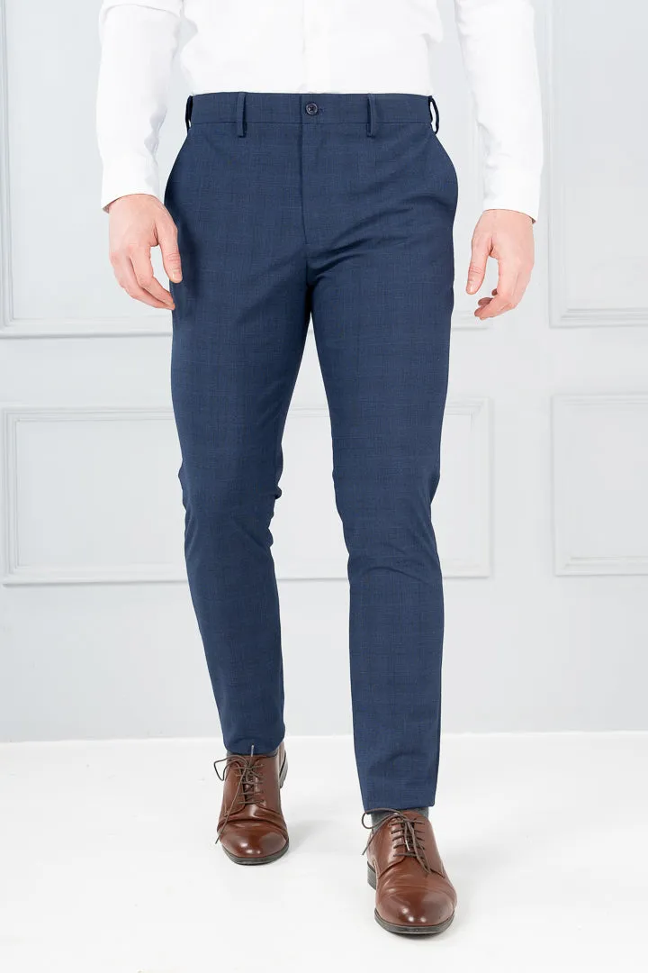 Azure Blue Checks Formal Pants