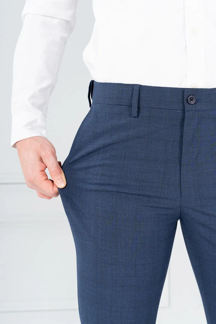 Azure Blue Checks Formal Pants