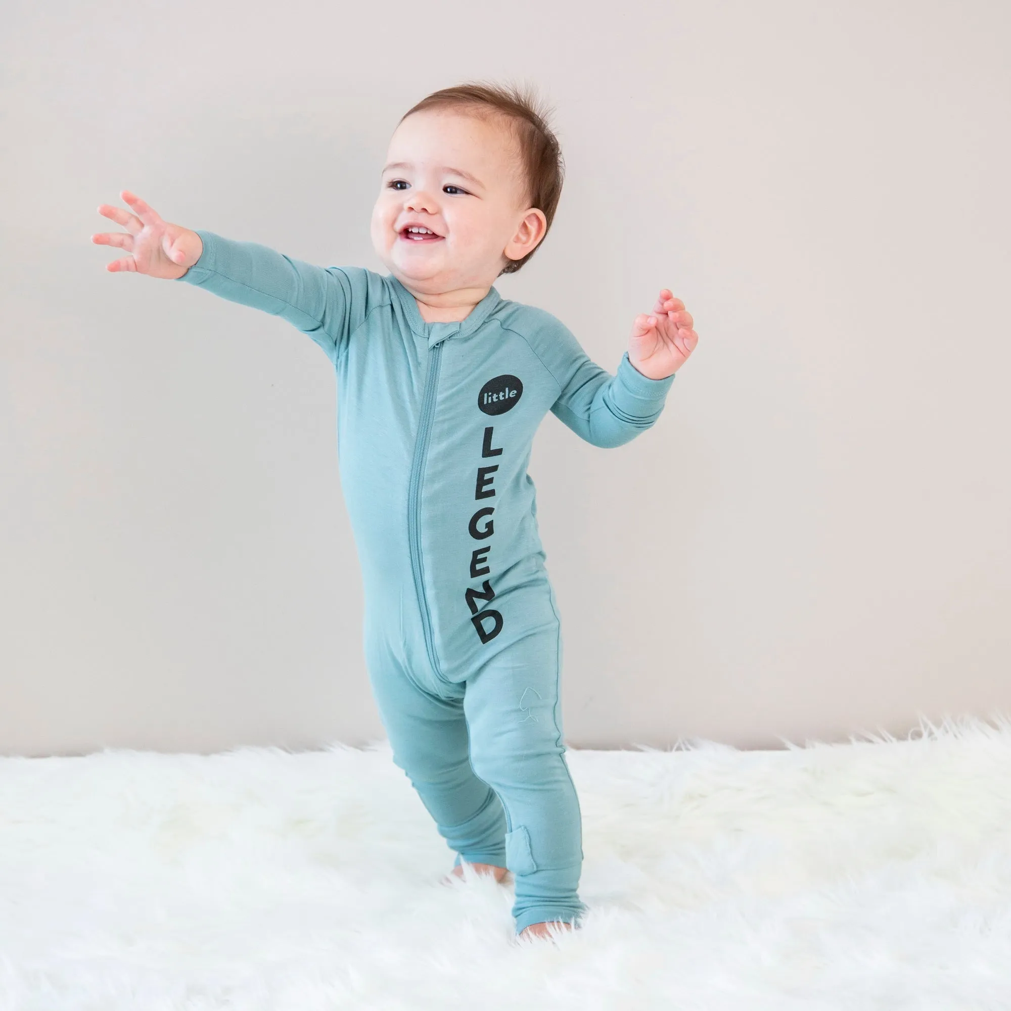 Bamboo 2-way Zippy Romper w/rollover cuffs (Mineral)