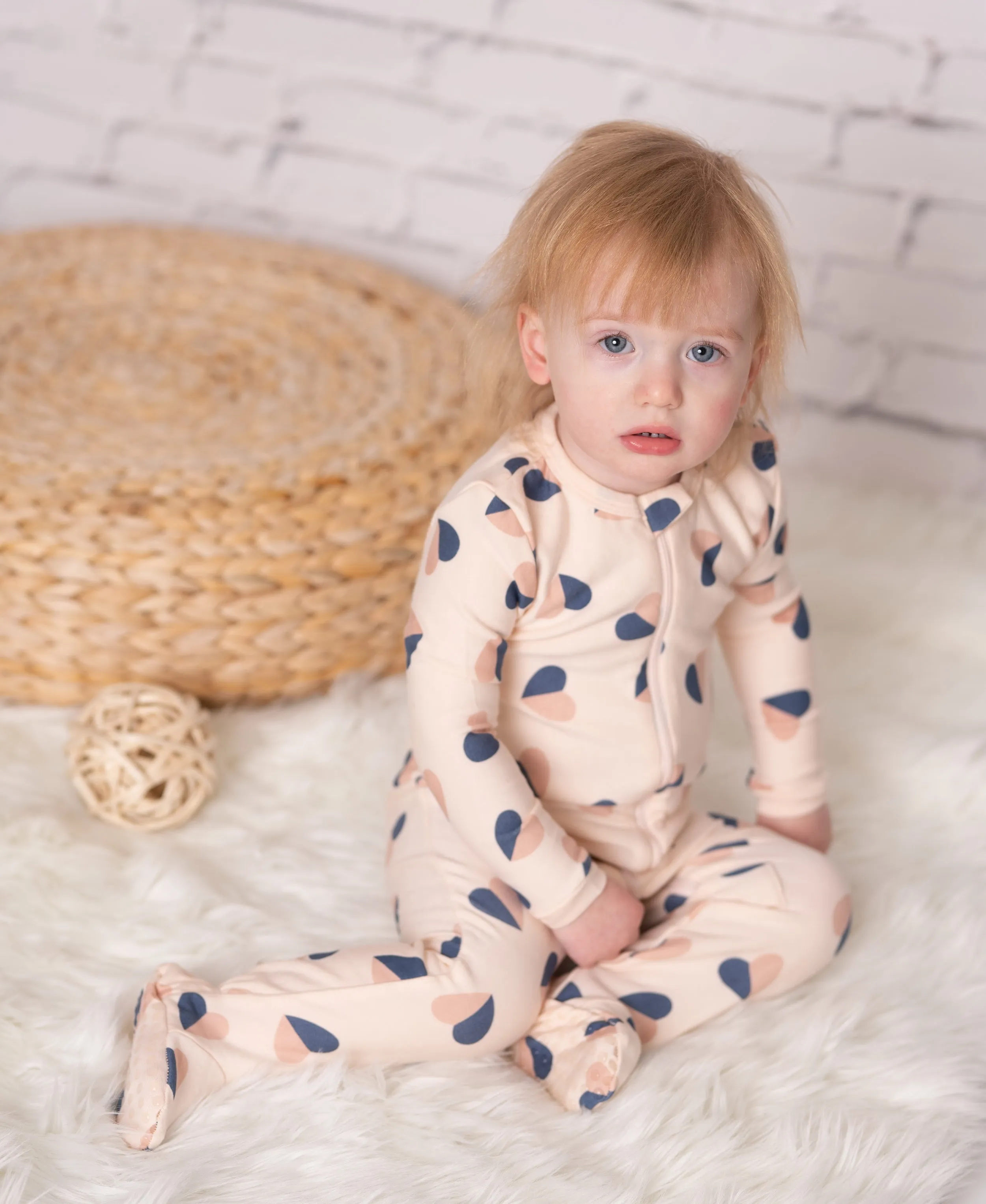 Bamboo Fleece Zip-up Footies (Heart Flutter Print)