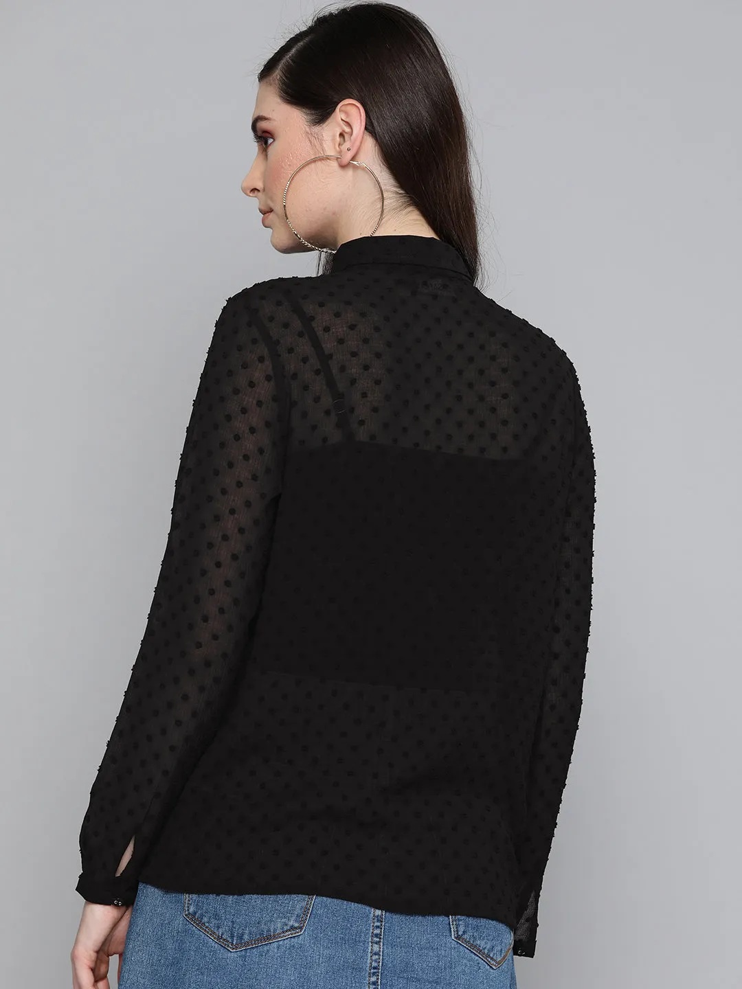 Black Dobby Sheer Boxy Shirt