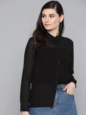 Black Dobby Sheer Boxy Shirt