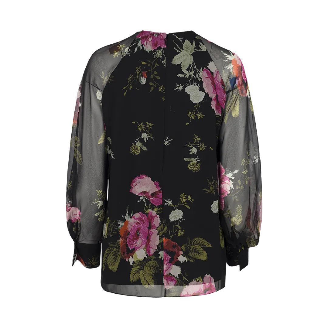 Black Floral Silk Shirt