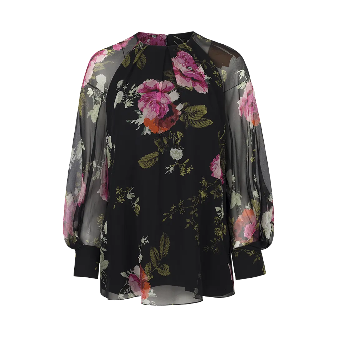 Black Floral Silk Shirt