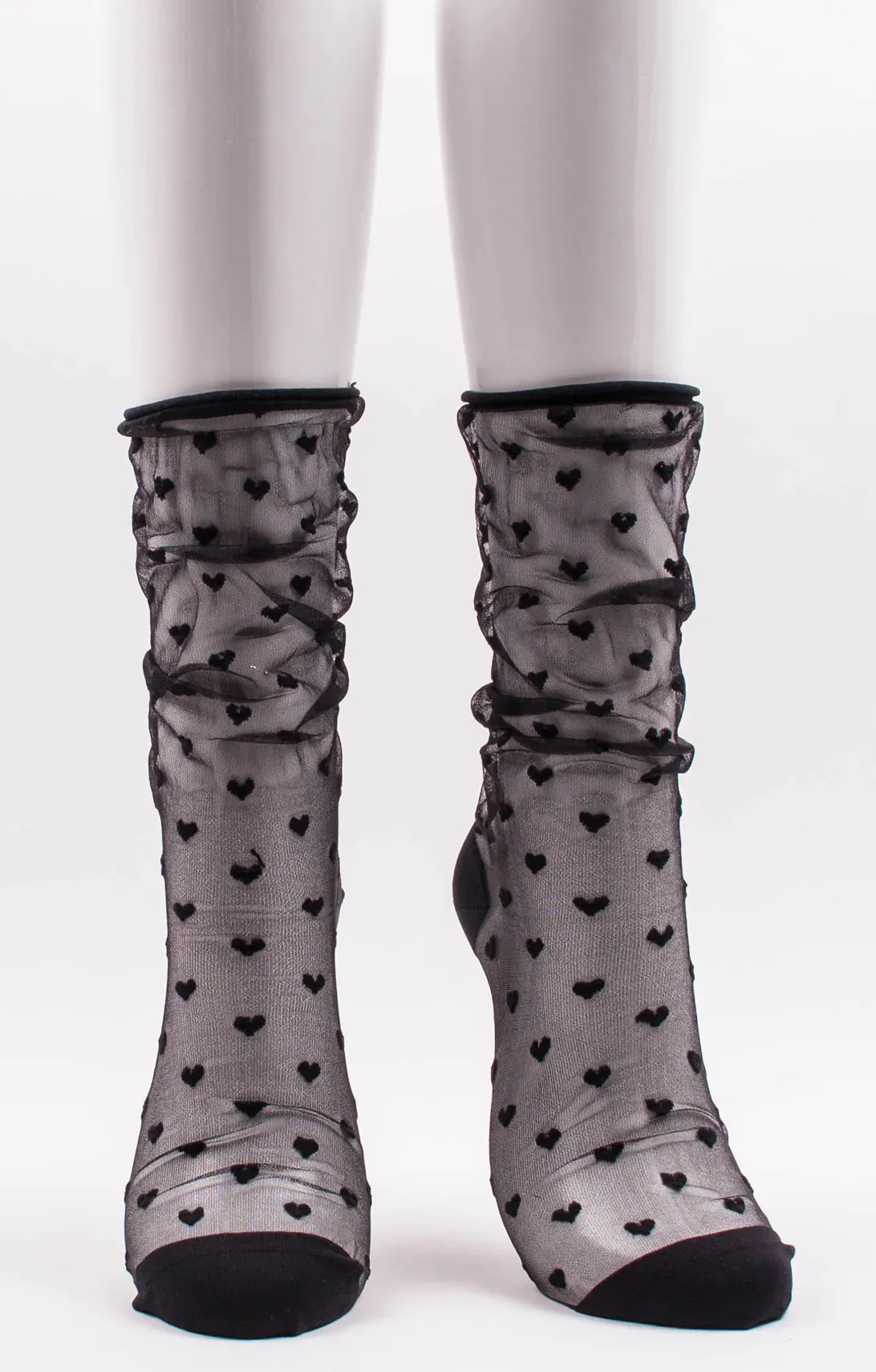 Black Sheer Heart Tulle Socks