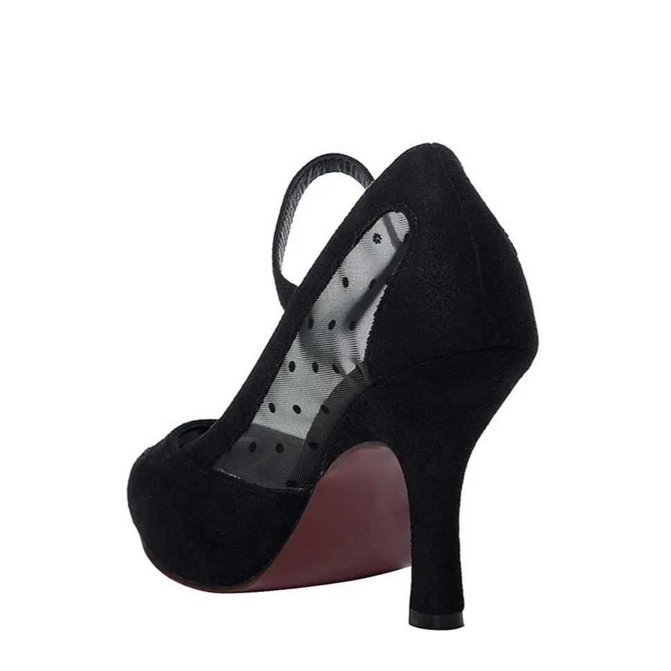 Black Sheer Polka Dot Mary Jane Party High Heels