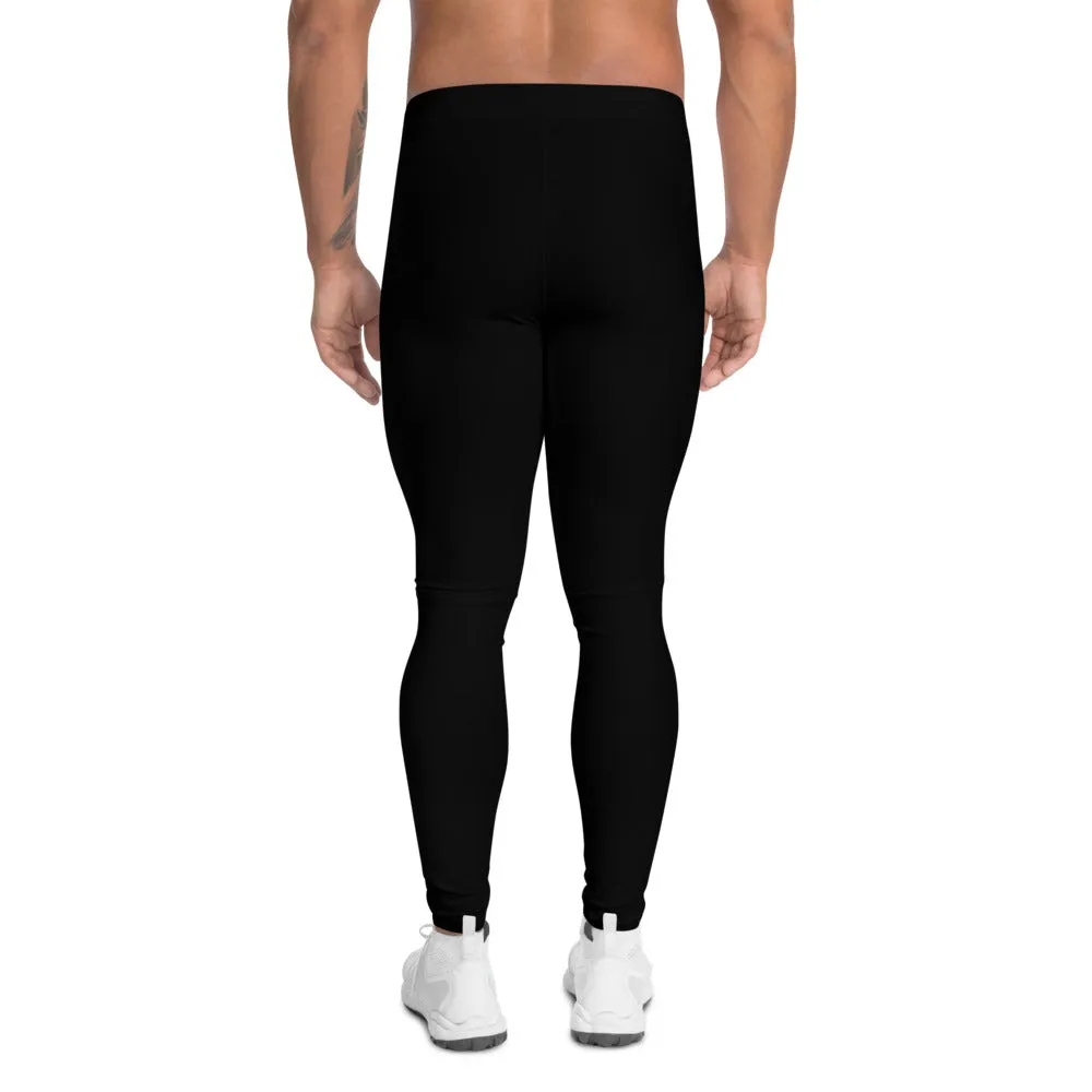 Black Solid Color Men's Leggings, Modern Sporty Modern Minimalist Meggings-Made in USA/EU