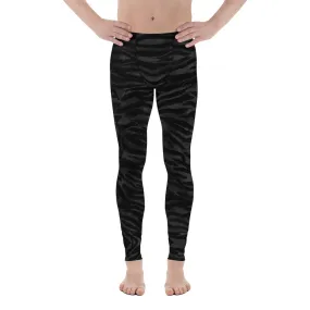 Black Tiger Men's Leggings, Tiger Stripe Animal Print Cool Sporty Meggings-Made in USA/EU