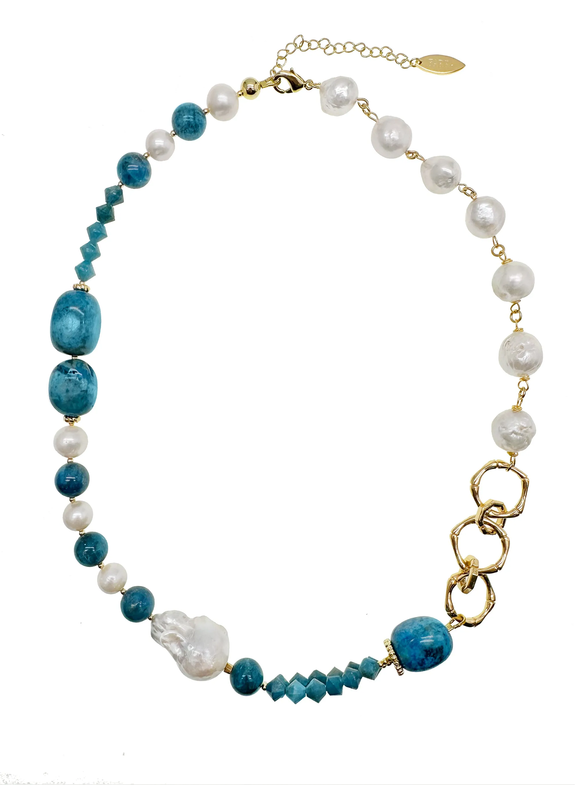 Blue Agate With Baroque Pearls Stylish Necklace KN022