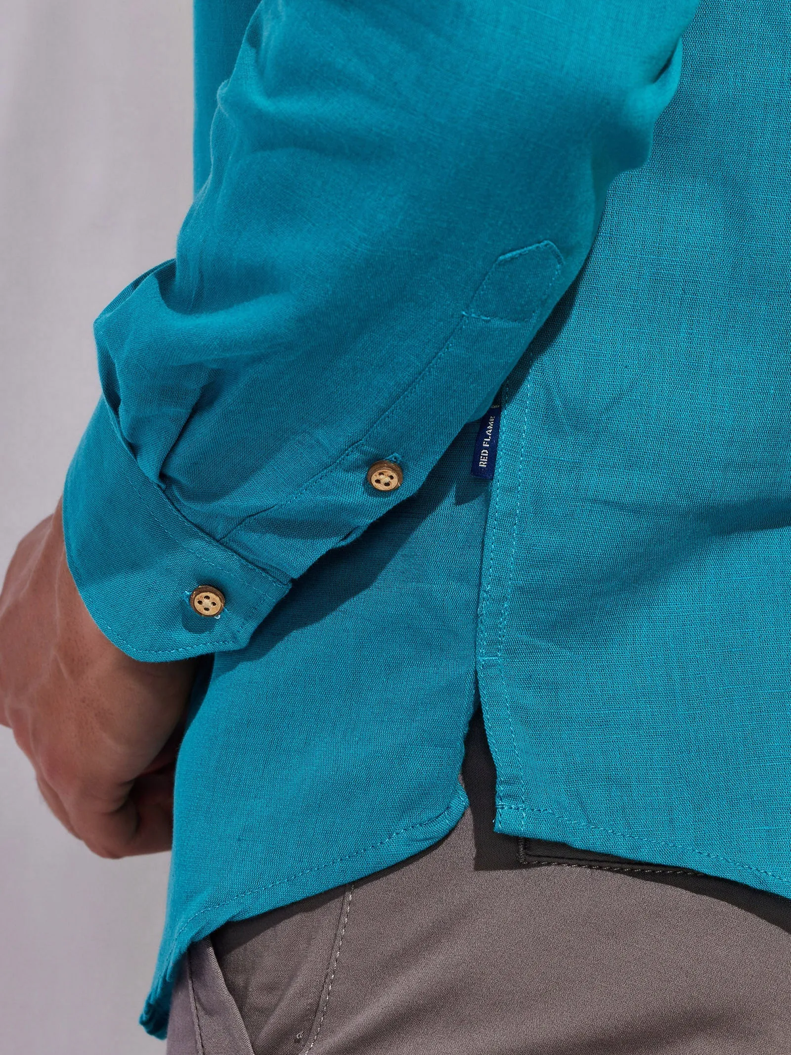 Blue Solid Linen Kurta