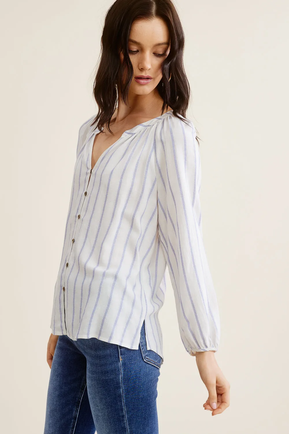 Blue Striped Linen Blouse