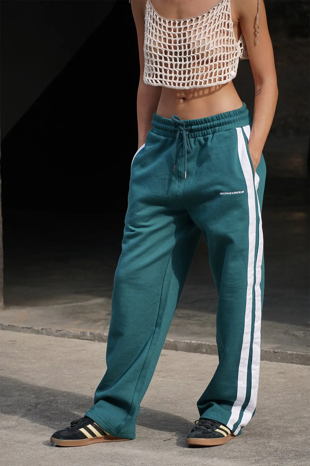 Bottle Green Sporty Straight Fit Pants