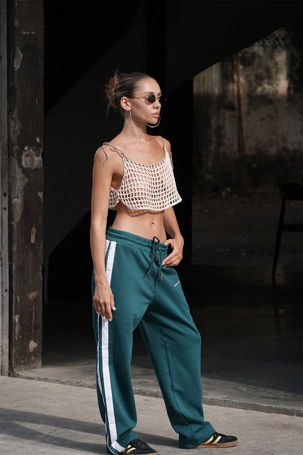 Bottle Green Sporty Straight Fit Pants