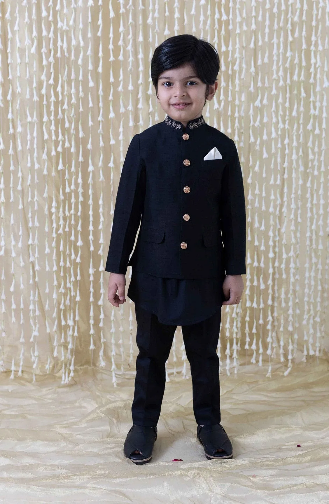 Boy Silk Bandhgala-Black