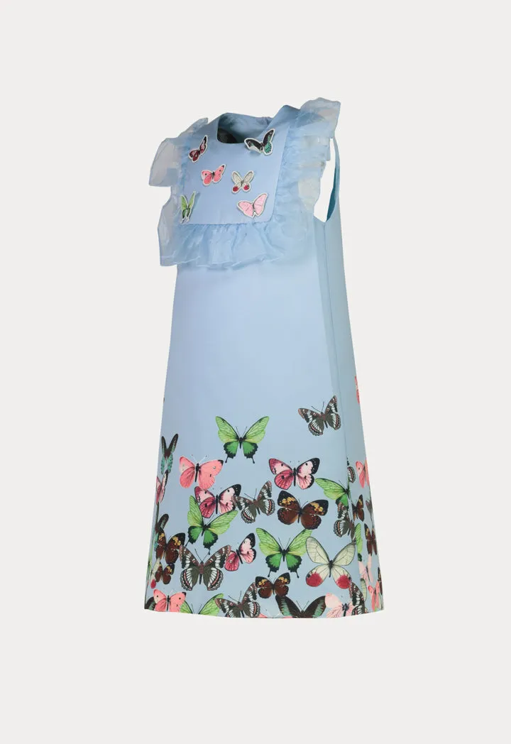 Butterfly Ruffle Printed Sleeveless Dress