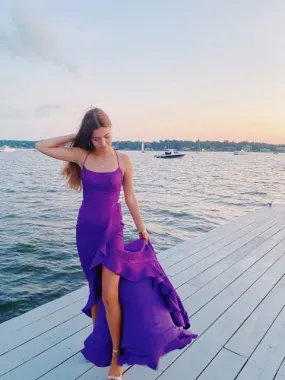 Charming Purple Long Prom Dress, Open Back Formal Dress Graduation Dresses SH612