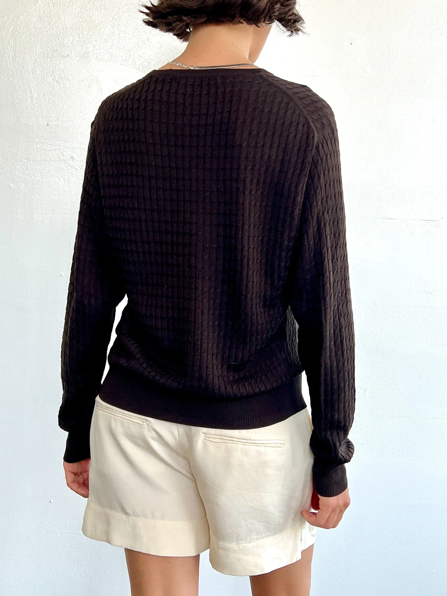 Cocoa Silk Cableknit Cardi (L)