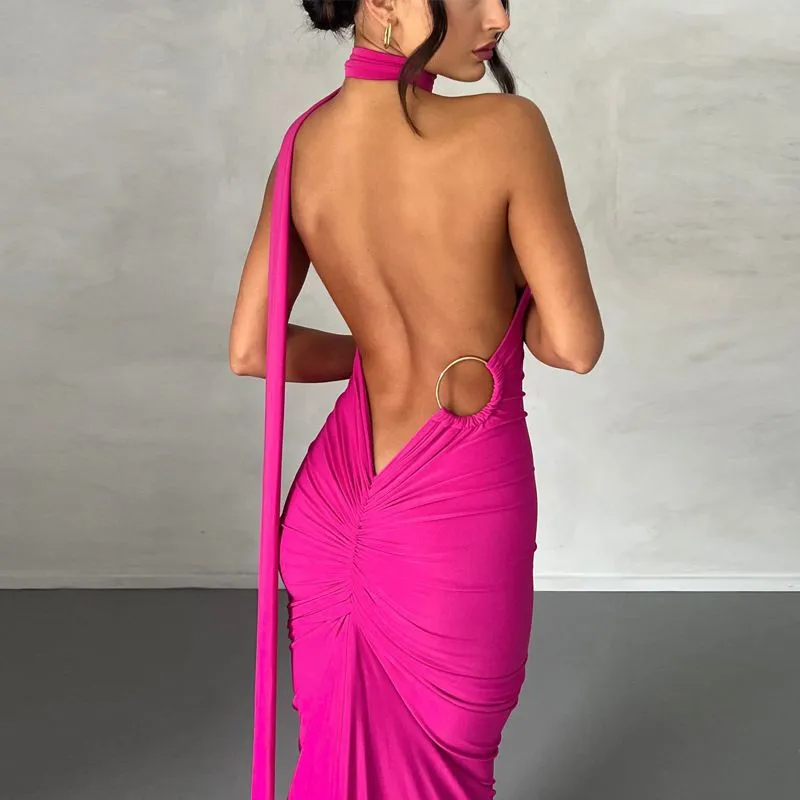 Formal One Shoulder Shirred Backless Maxi Dress Gown