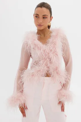 Blush Gigi Sheer Blouse with Feather Details