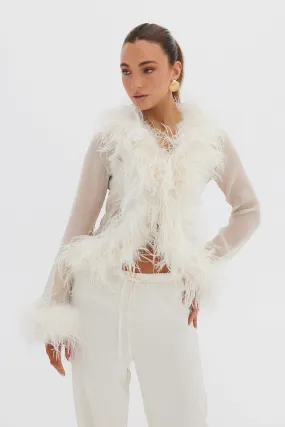 Gigi Sheer Feather Blouse - Ivory