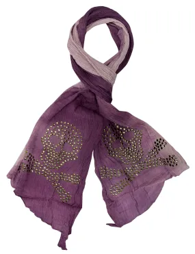 Grape Peach Couture Womens Stylish Cotton Ruffled Ombrè Studded Skull Scarf Shawl