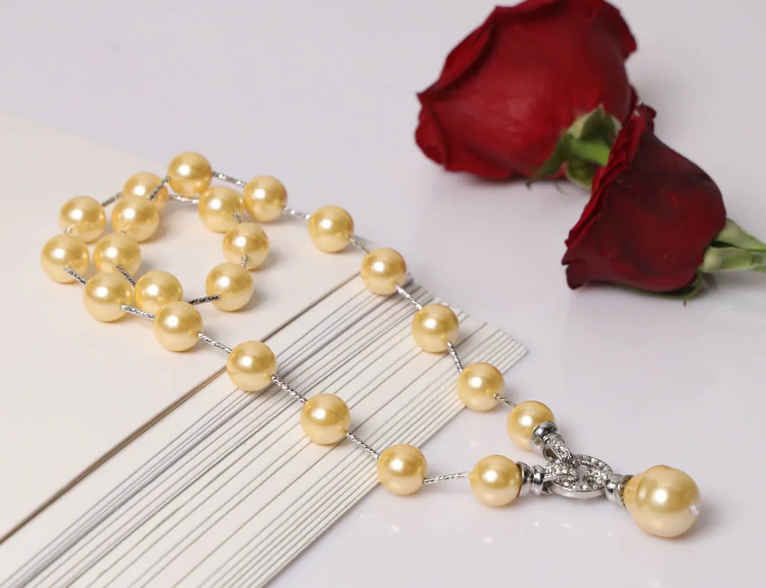 Imeora Stylish Golden Shell Pearl Necklace With Shell Pearl Pendant