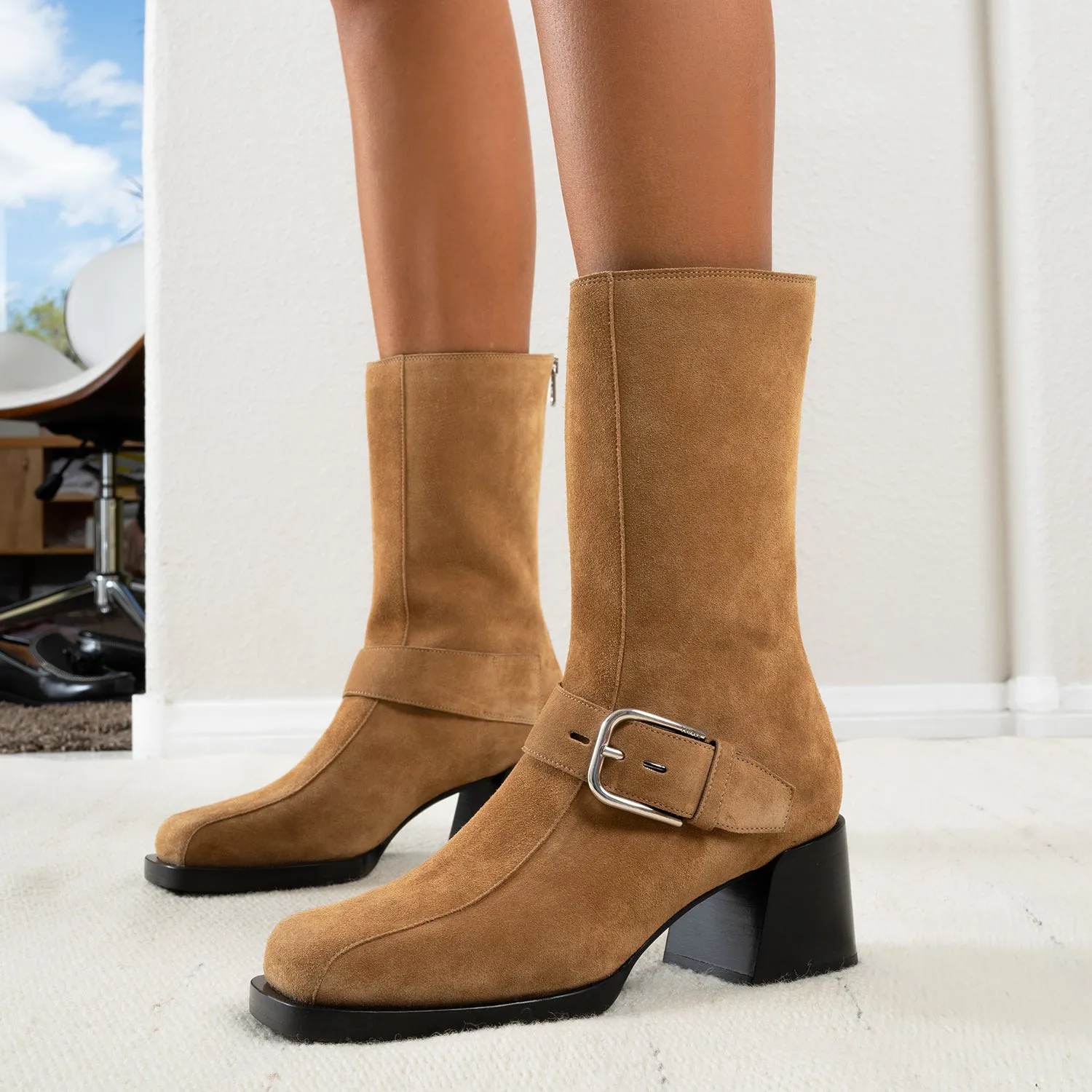 Janis Ankle Boot in Biscotti Suede with Enhanced Features