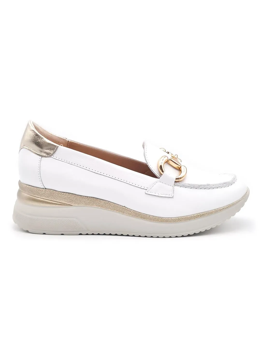 Ladies Pitillos Sporty Wedge Loafer White Slip On Leather 5662 Blanco sale