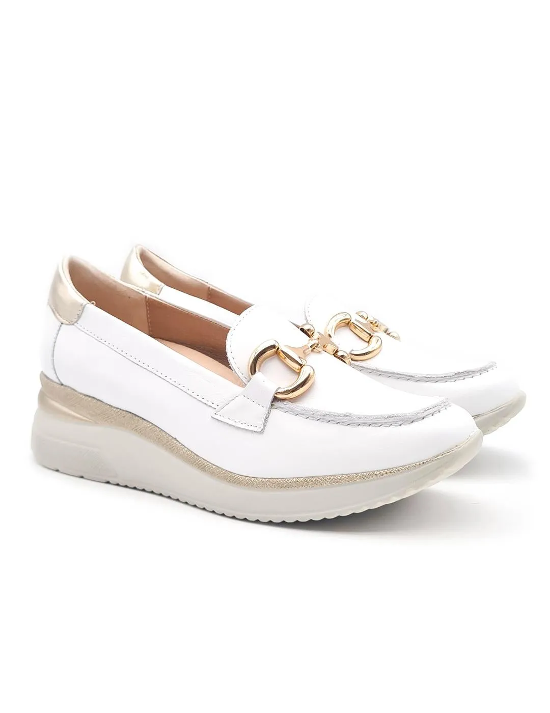 Ladies Pitillos Sporty Wedge Loafer White Slip On Leather 5662 Blanco sale