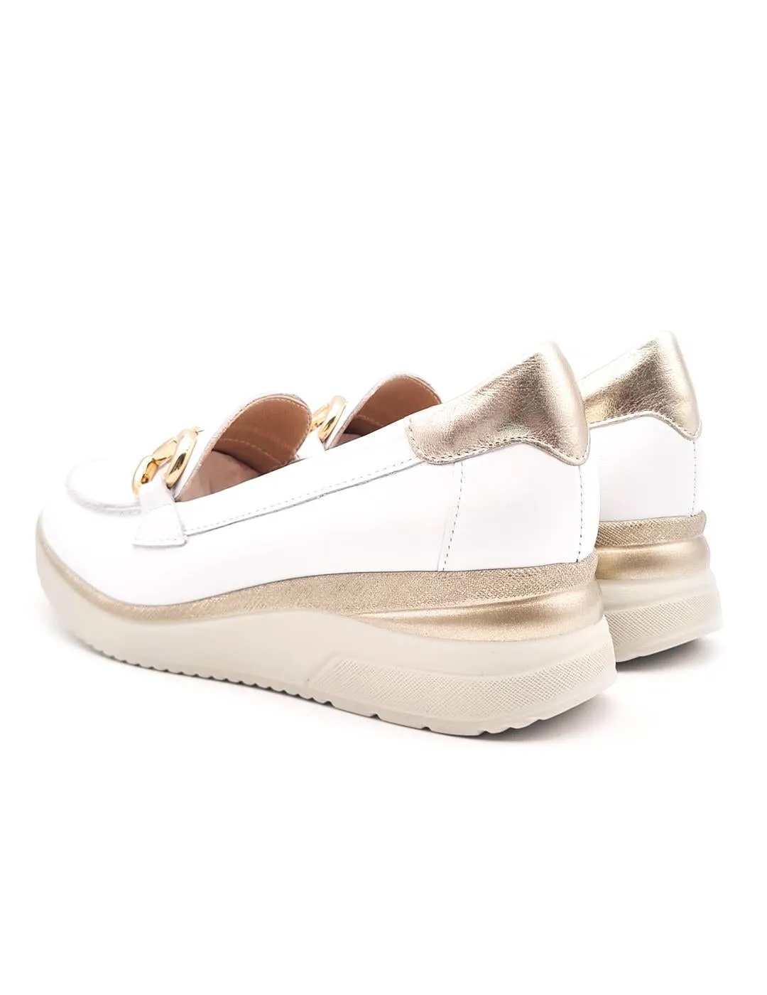 Ladies Pitillos Sporty Wedge Loafer White Slip On Leather 5662 Blanco sale