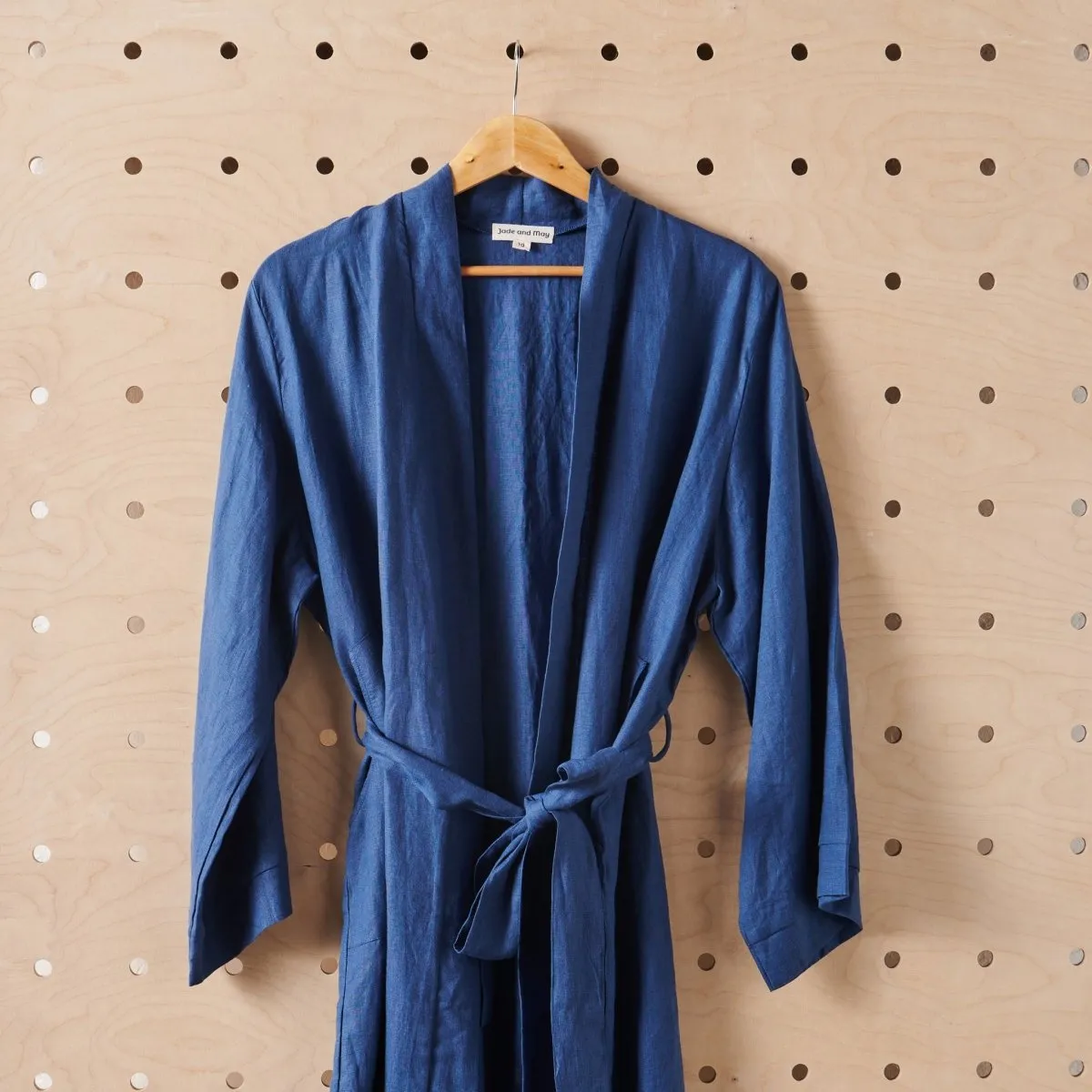 Linen Bathrobe - Navy  (Long)