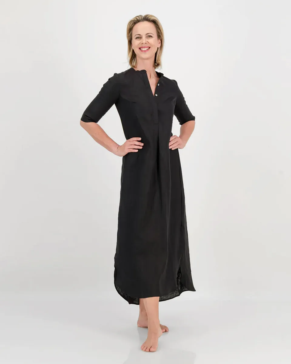 linen kurta dress - black