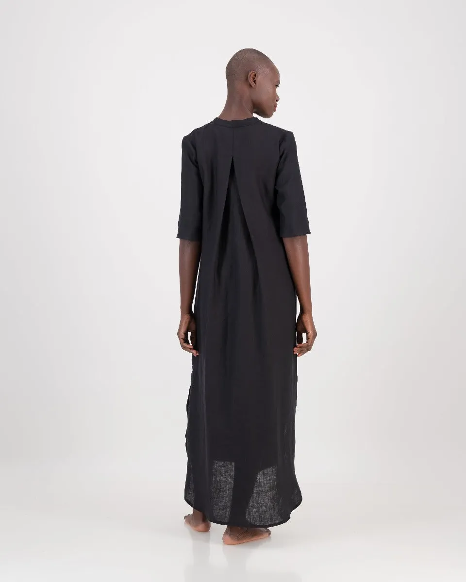 linen kurta dress - black