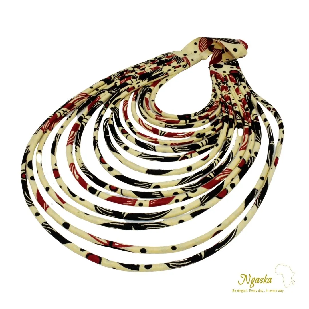 Long Ankara Colorful Multistrand Stylish Cream Mariama Necklace (MR-5)